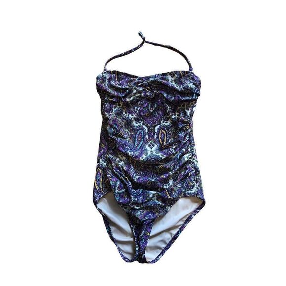 J Crew Womens Royal Paisley Bandeau Swimsuit Suit Swim 55286 Size 2 - Picture 1 of 4
